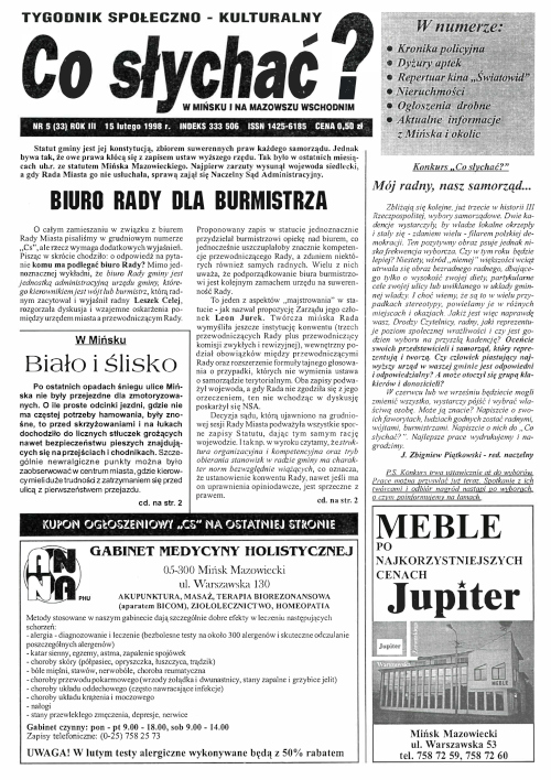 Okładka gazety Co słychać? - nr 5 (33) 1998